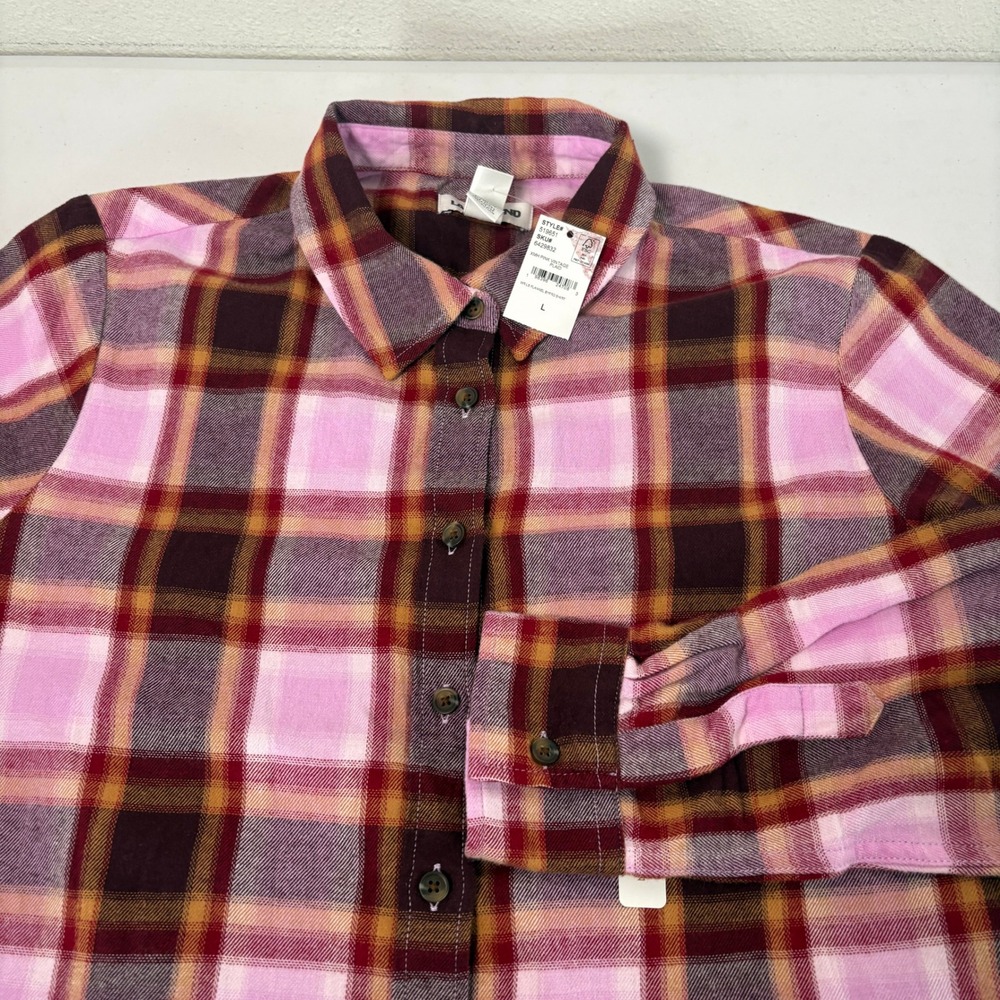 Lands End Flannel Shirt Womens L Pink Vintage Plaid Long Sleeve Button Up NWT - Picture 6 of 7